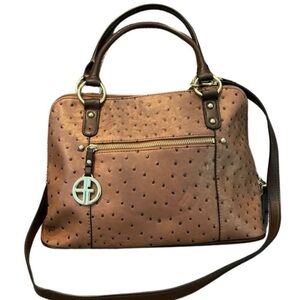 Giani Bernini Ostrich-Embossed Dome Satchel Created for Macy's Mocha Gold 💥SALE💥